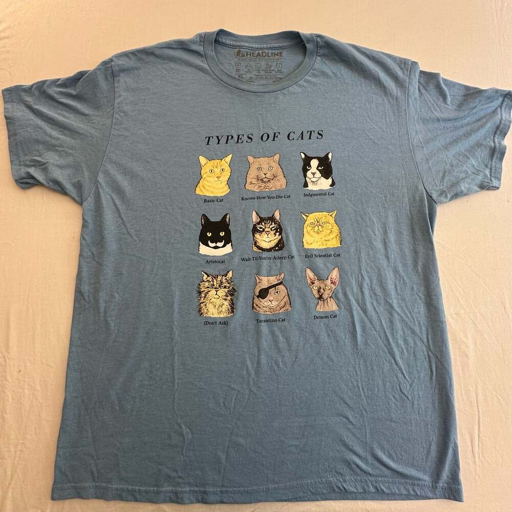 Headline Shirts Types Of Cats Graphic Crewneck T-Shirt Blue XL